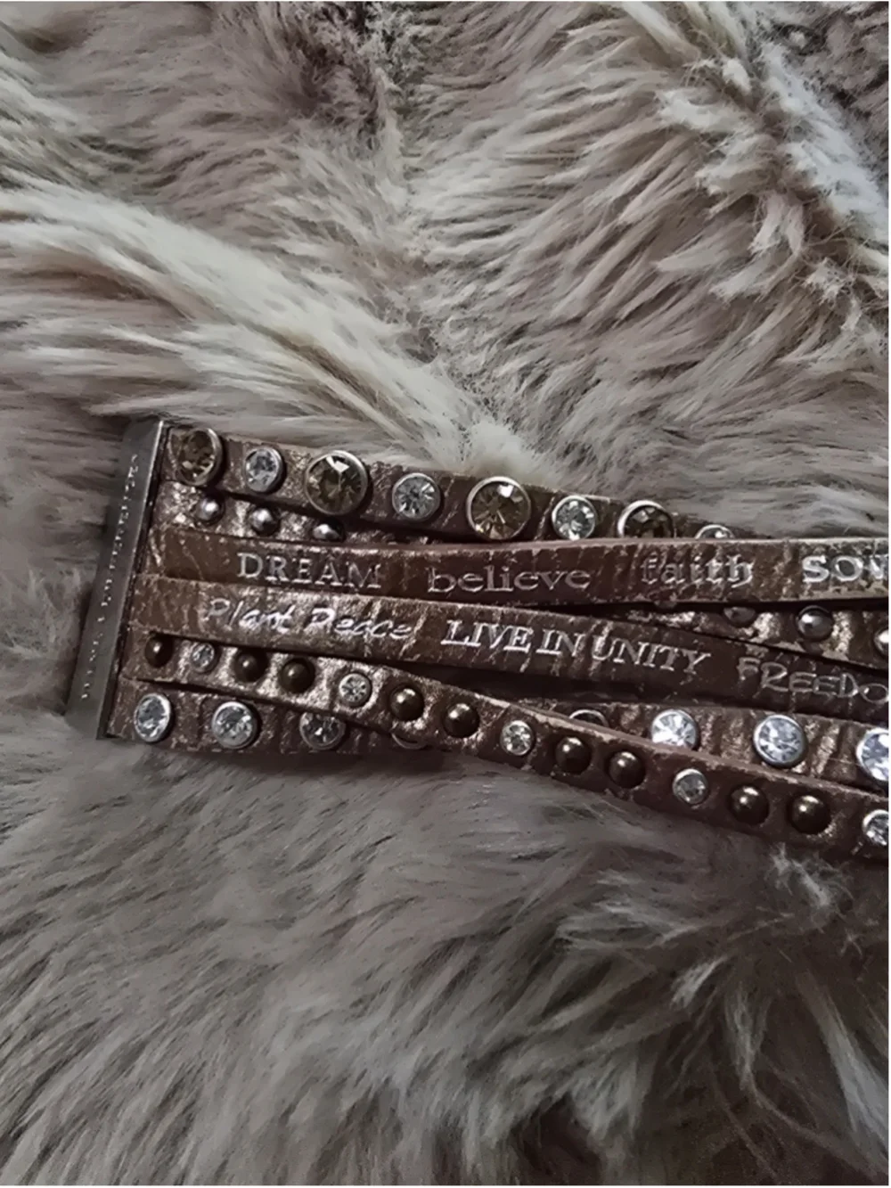 Vintage 2000's Good Works Leather Wrap Bracelet Brown Silver Rhinestone Boho